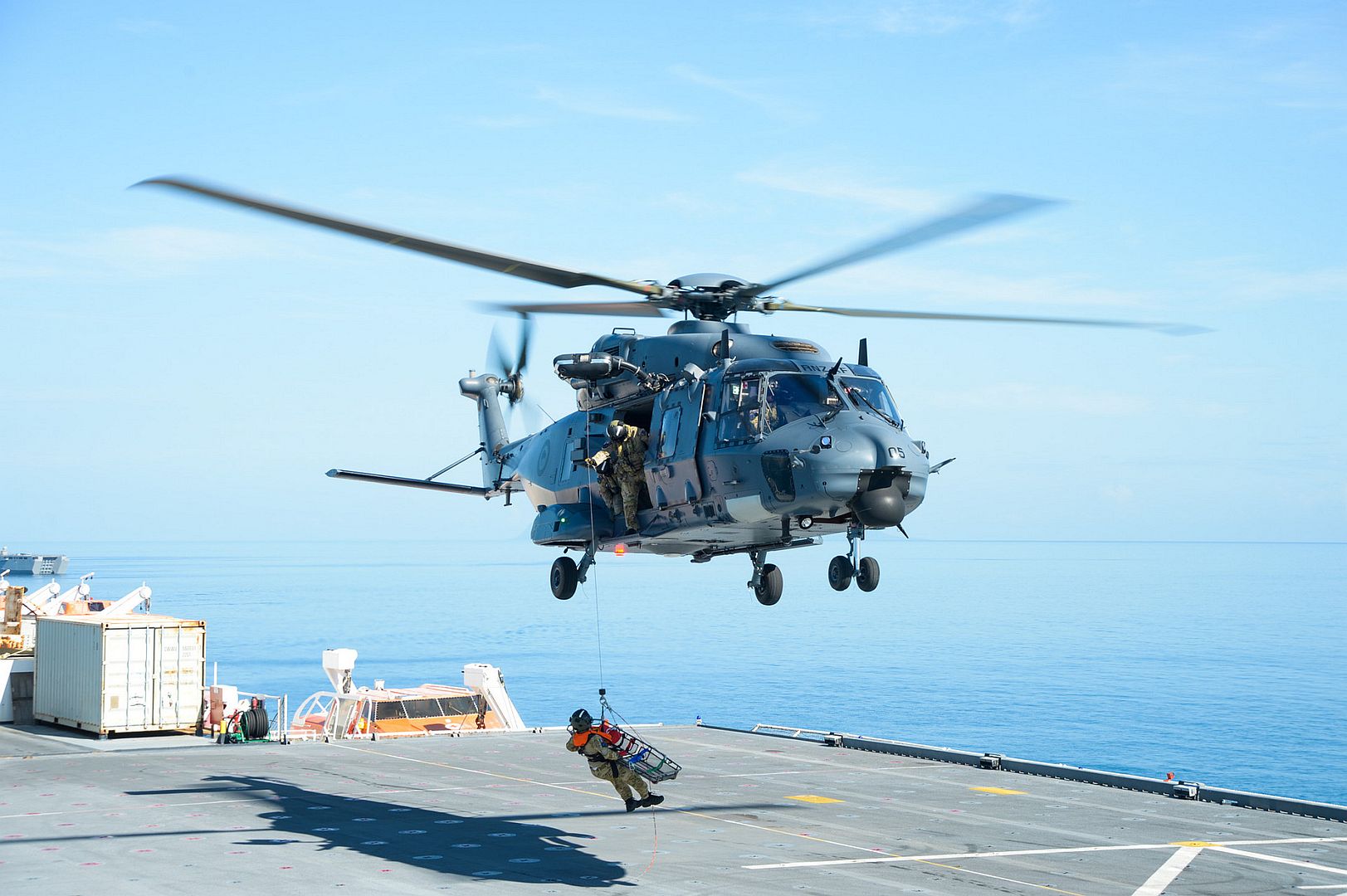 NH90 Helicopter Assigned To 3 Squadron Based In Ohakea Palmerston North New Zealand During An Exercise Aboard The Hospital Ship USNS Mercy NH90 Helicopter Assigned To 3 Squadron Based In Ohakea Palmerston North New Zealand During An Exercise Aboard The Hospital Ship USNS Mercy
