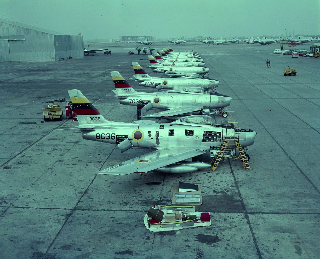 North American F 86 Sabres Bearing Venezuelan Markings Are Ready For Inspection Before Being Delivered To The Venezuelan Air Force North American F 86 Sabres Bearing Venezuelan Markings Are Ready For Inspection Before Being Delivered To The Venezuelan Air Force