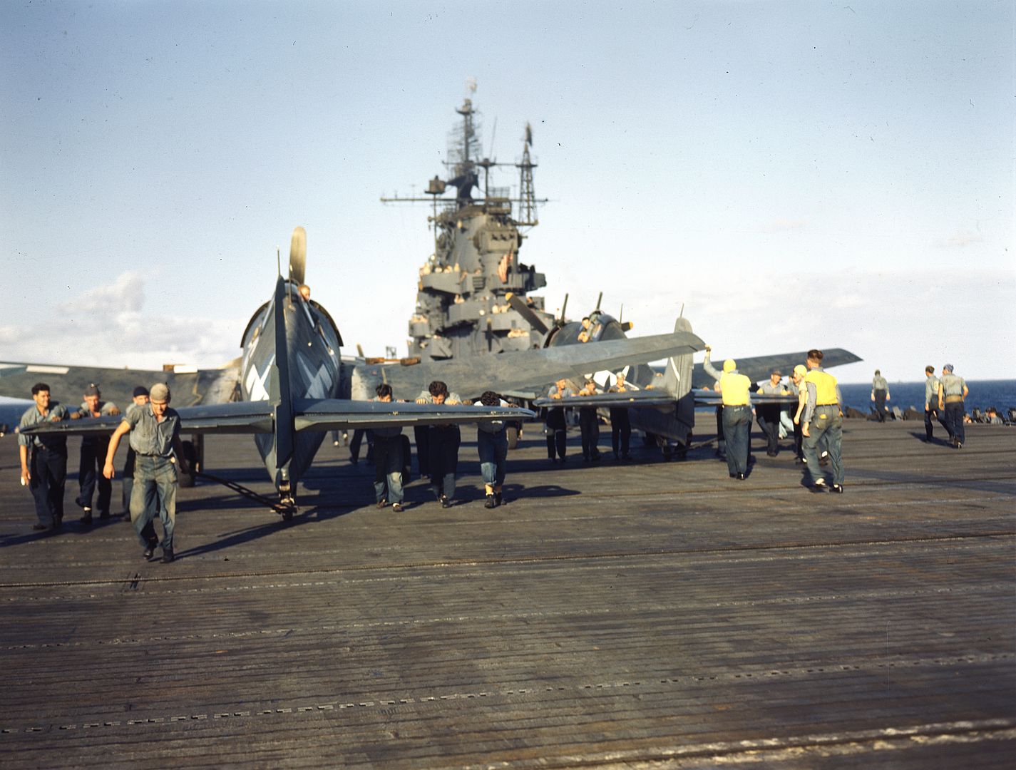 Spotting F6Fs On Flight Deck Of USS Yorktown