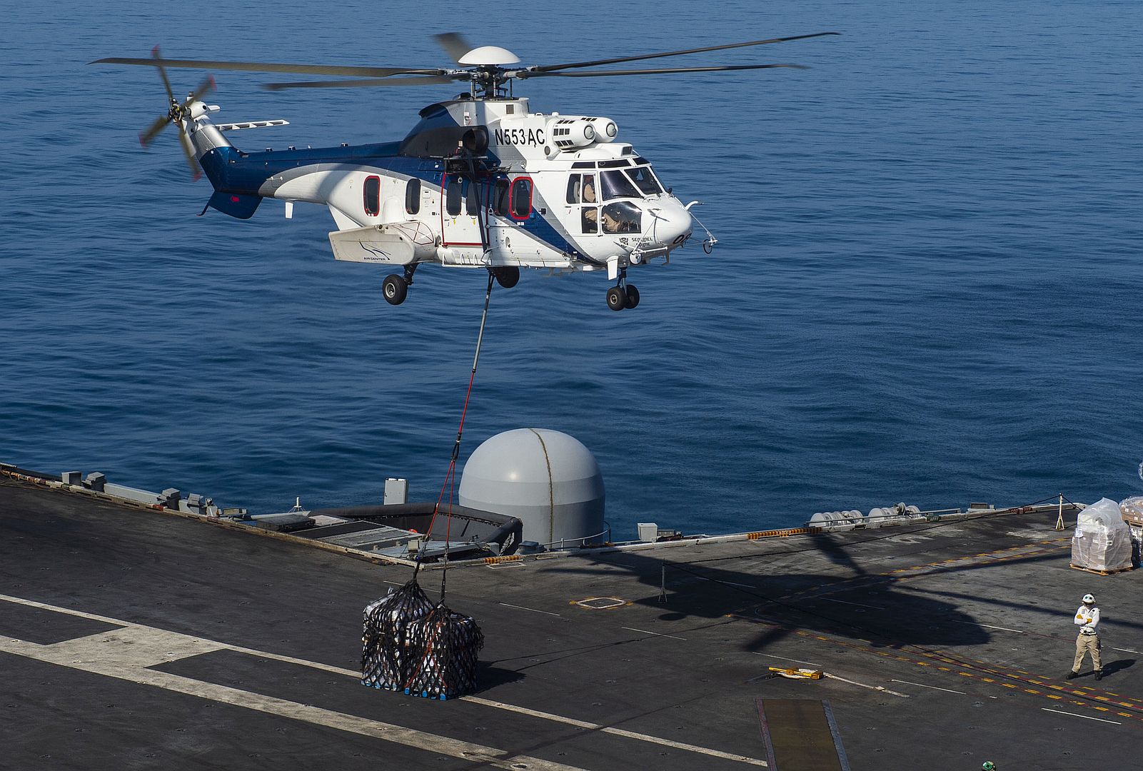 Super Puma Helicopter Assigned To The Lewis And Clark Class Dry Cargo Ship USNS Carl Brashear 1