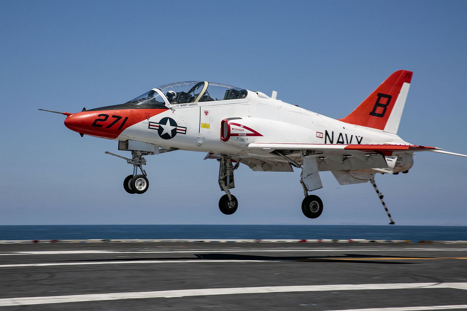 T 45C Goshawk From The Golden Eagles Of Training Squadron 22 Makes An Arrested Landing On The Flight Deck Of The Aircraft Carrier USS Abraham Lincoln