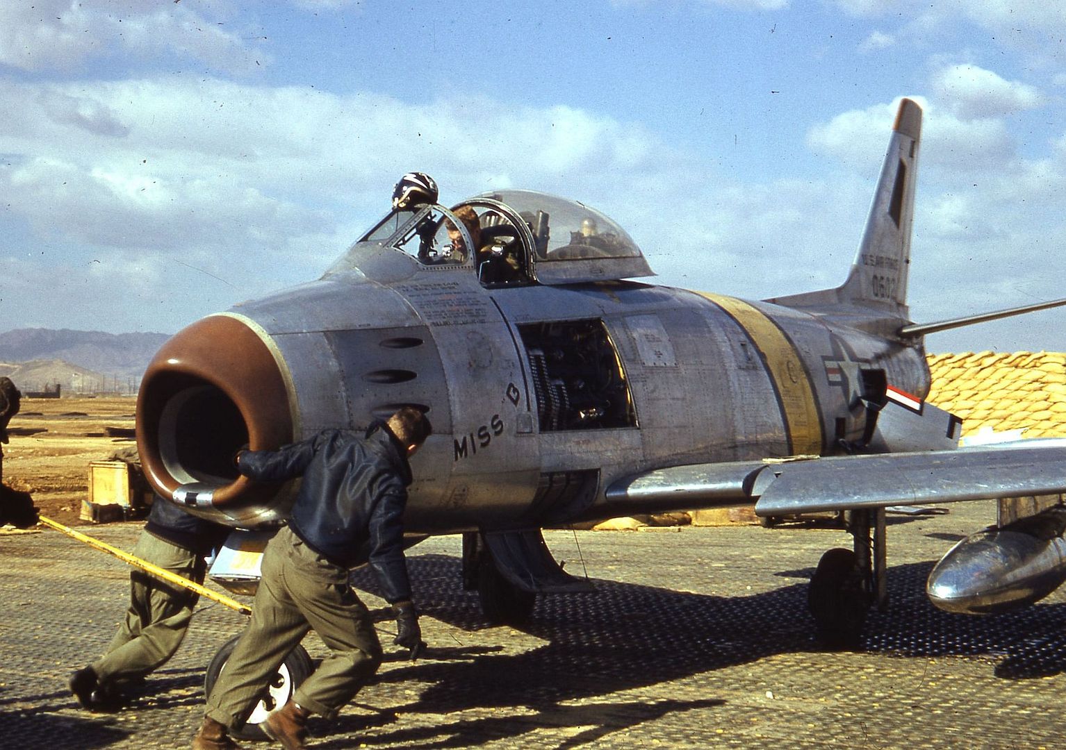 Three Quarter Left Front View Of A North American F 86E Sabre Miss B Sn 50 602 Cn 170 24