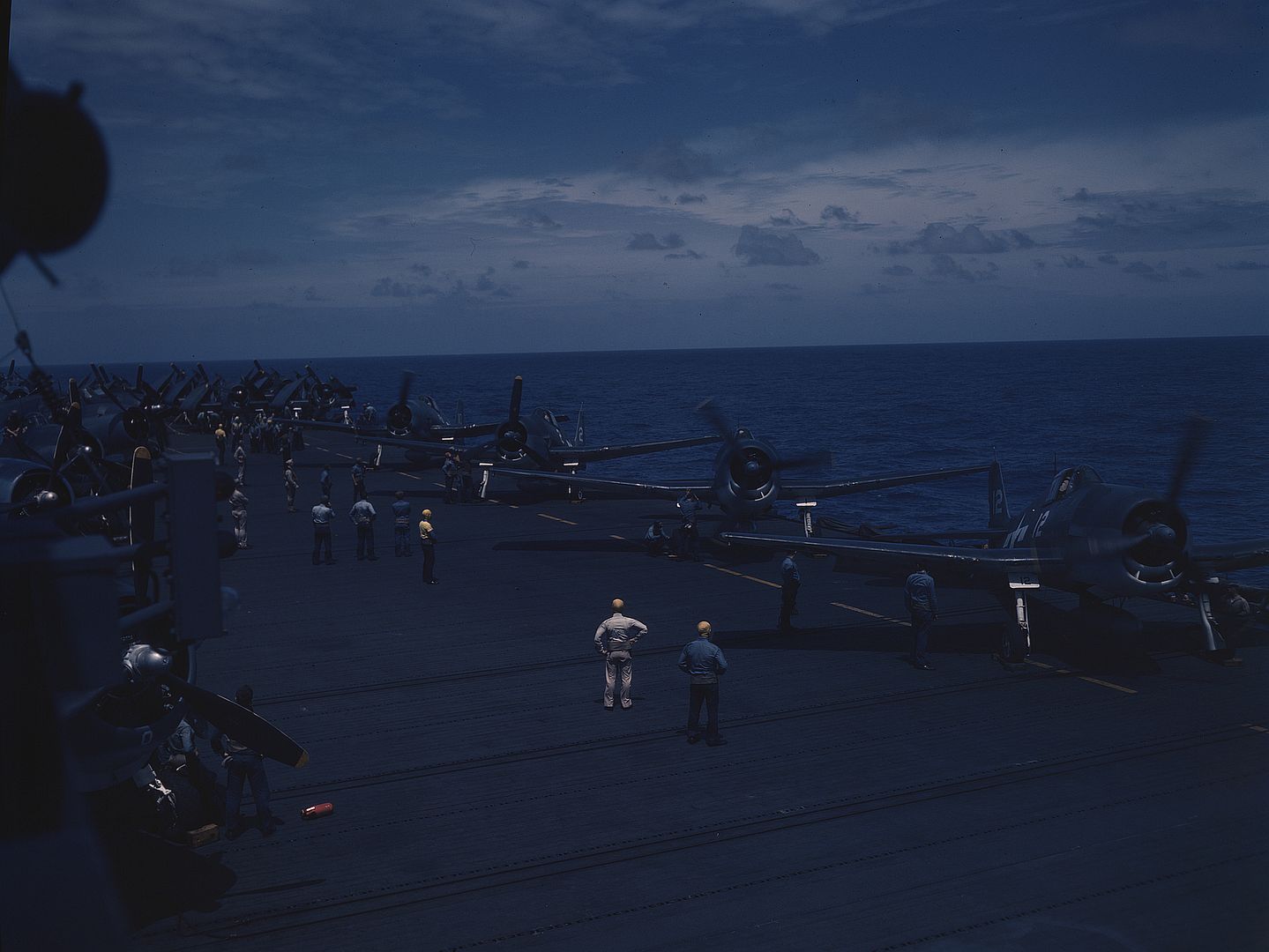 USS Cowpens Grumman F6F Hellcat Fighters Warm Up On The Flight Deck During Raids On The Marshall Islands