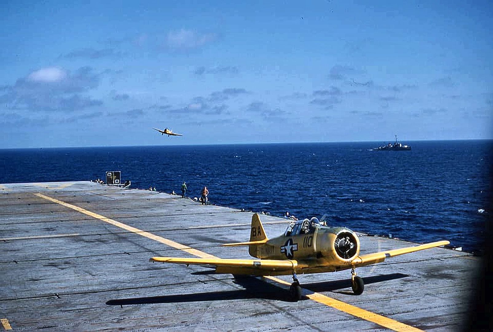 USS Saipan Carrier Qualifications With SNJ Texans Circa 1955