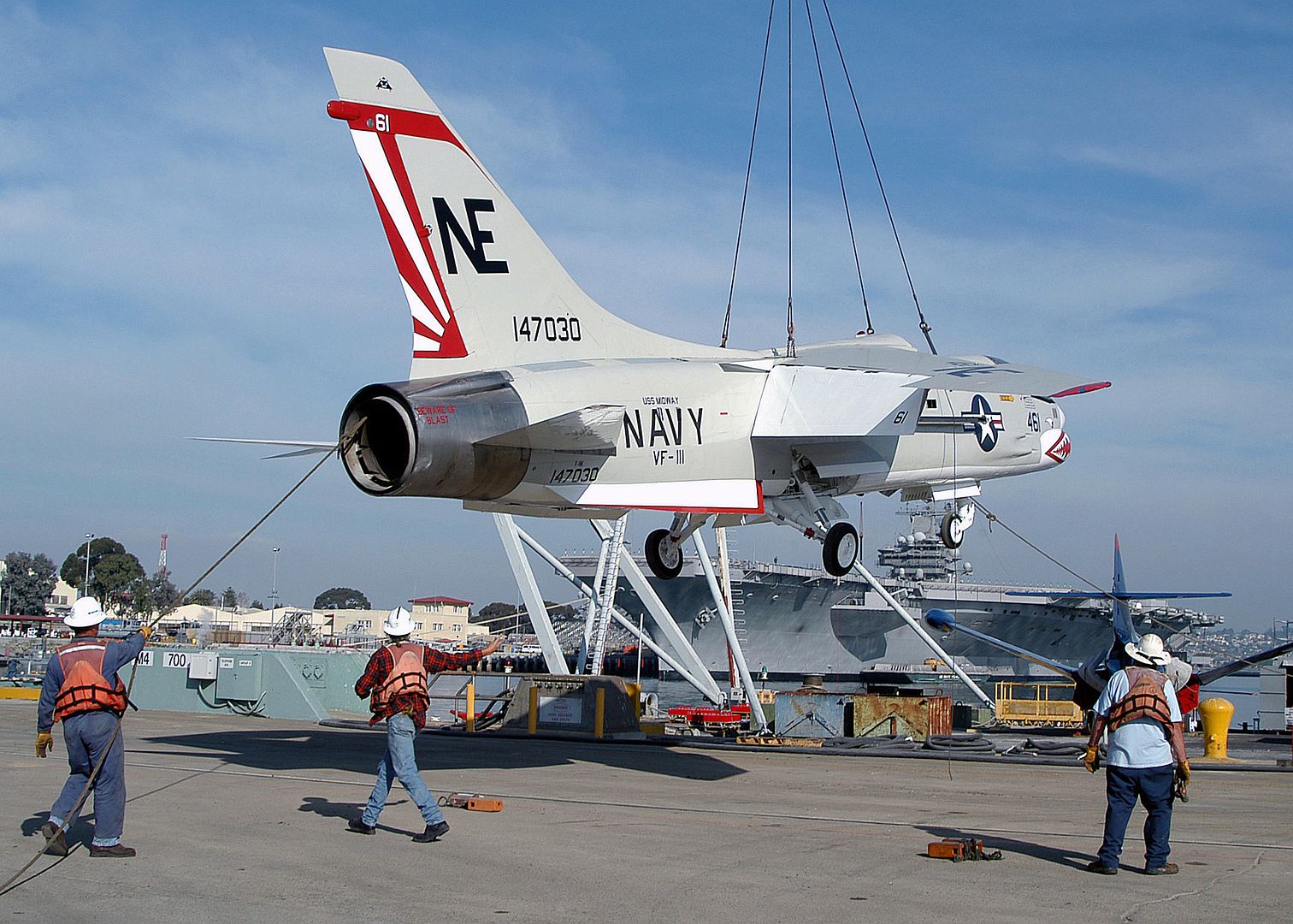 8K Crusader Aircraft Onto A Floating Barge In The Harbor At San Diego