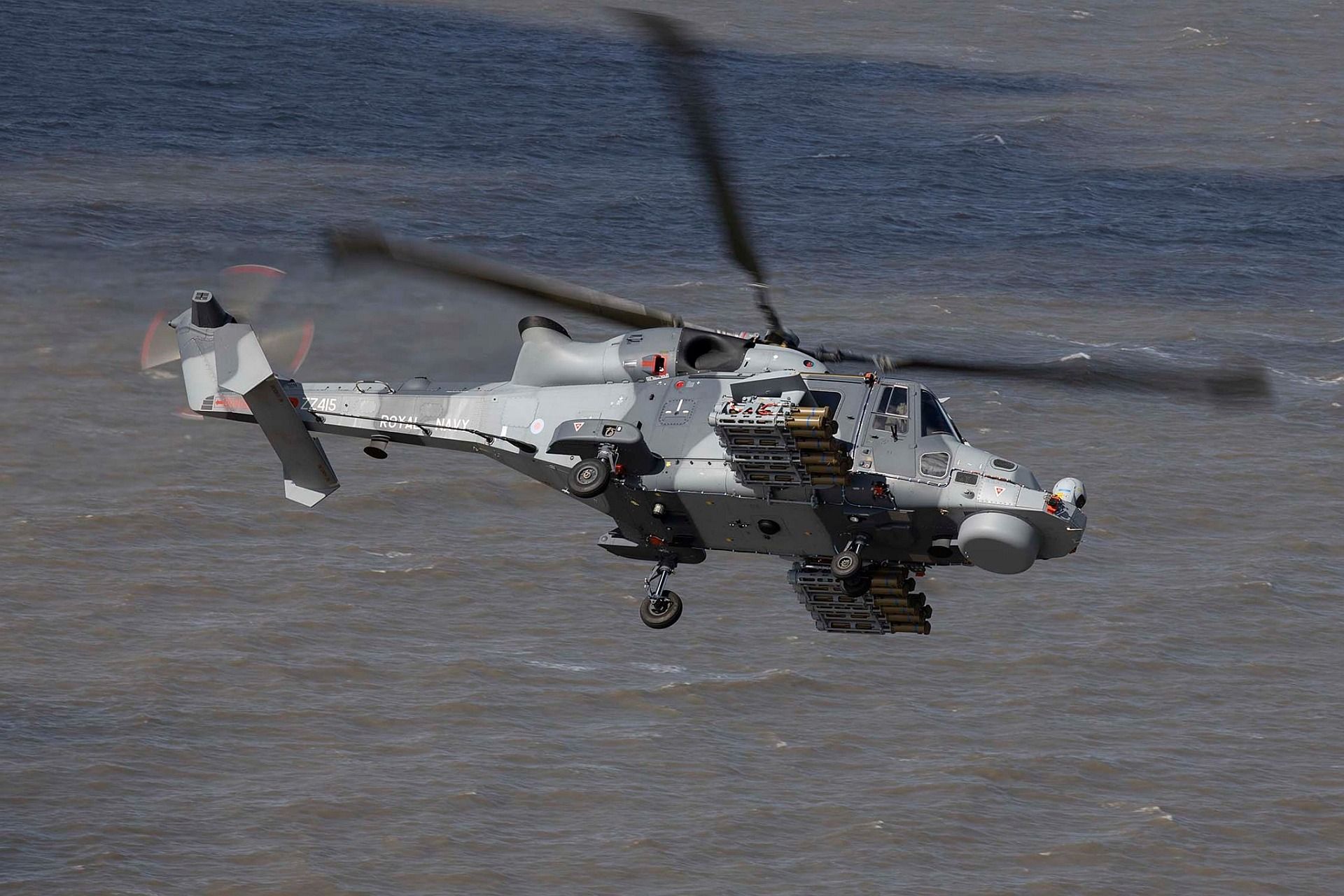 Wildcat Helicopter From RNAS Yeovilton Flies Around A Range Off The Coast Of Wales 1