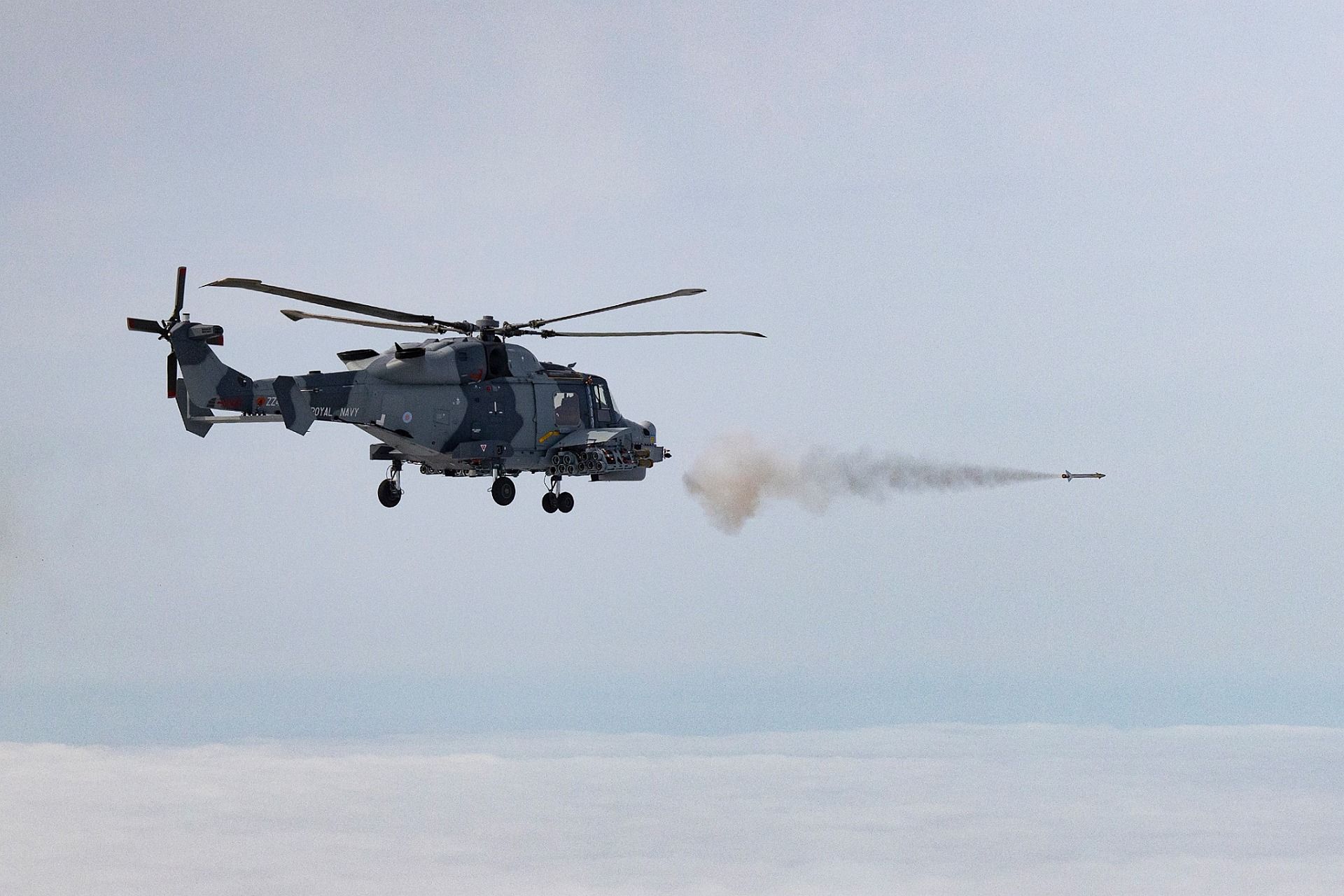 Wildcat Helicopter From RNAS Yeovilton Flies Around A Range Off The Coast Of Wales 2