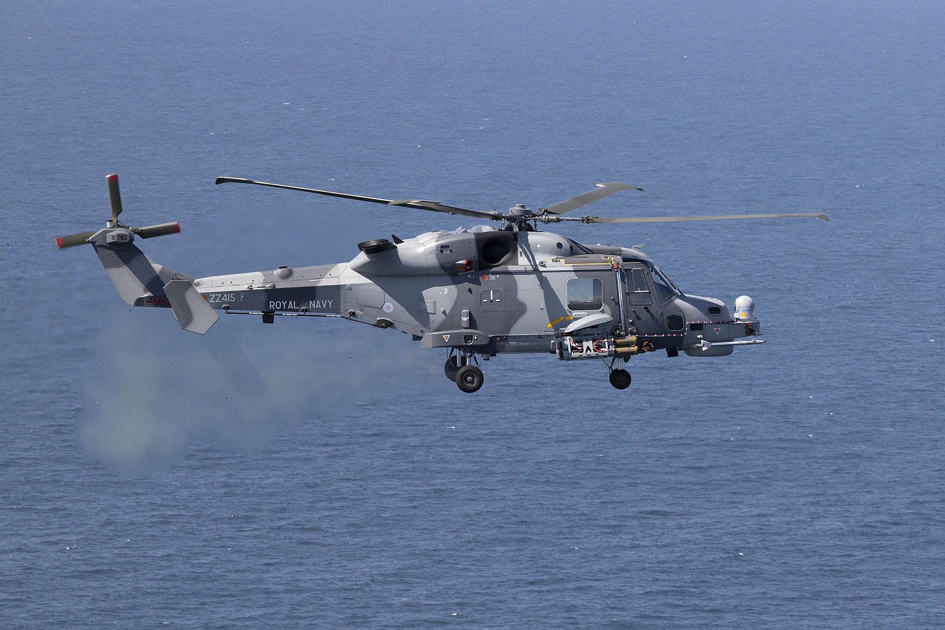Wildcat Helicopter From RNAS Yeovilton Flies Around A Range Off The Coast Of Wales 3