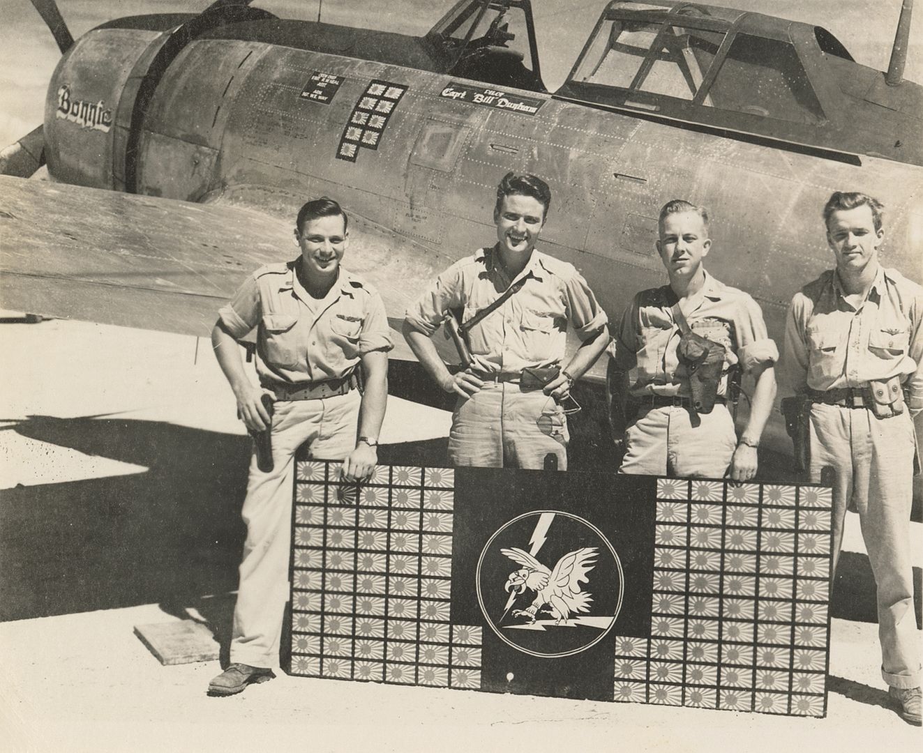  Army Air Forces Servicemen Posing With The 342nd Fighter Squadron Victory Board 