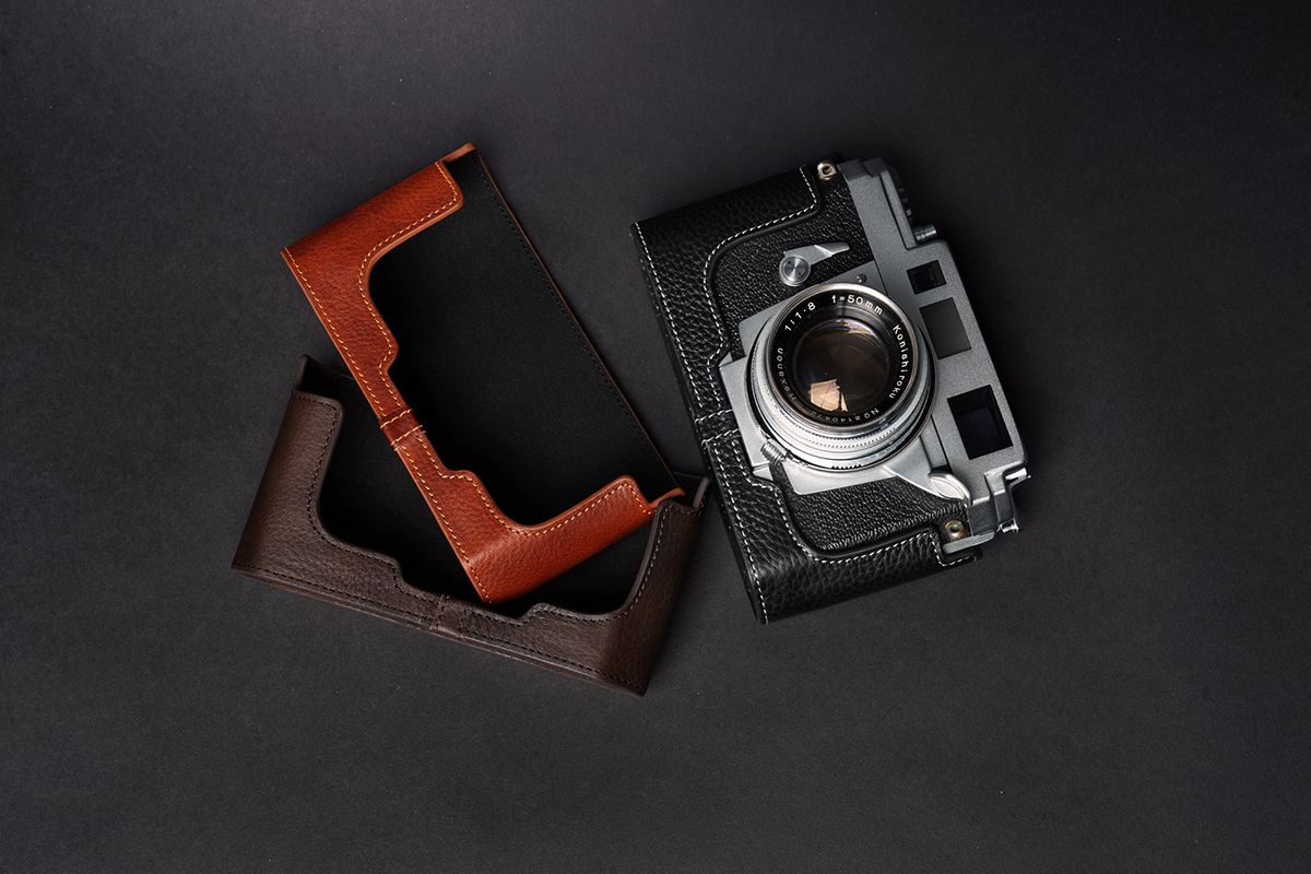 Genuine Real Leather Half Camera Case Bag Cover for Konica