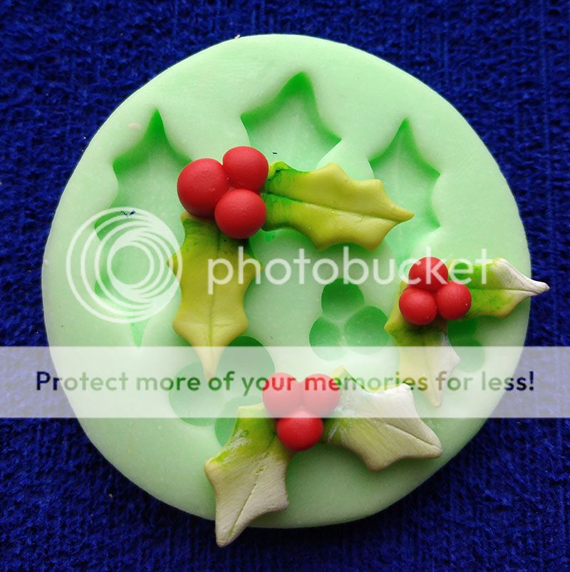 Molde silicona hojas navidad x3 muérdago para artesanías en pasta fría