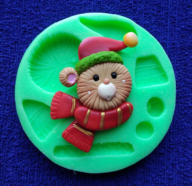 Molde silicona cara oso navidad para artesanías en pasta fría