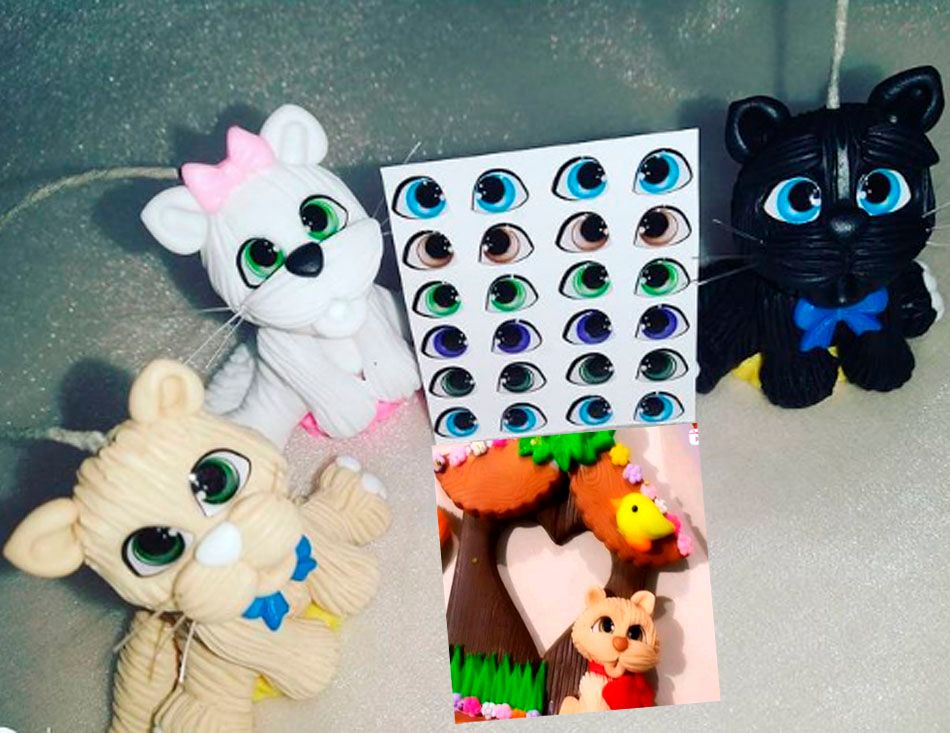 Ojos adhesivos para toppers muñecos en tela papel pasta eva 12pz