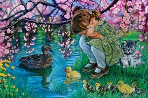 resized - little girl and ducklings