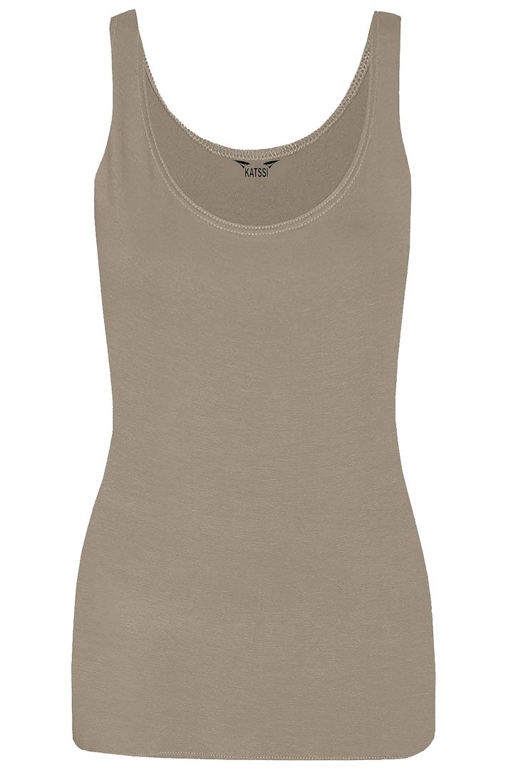 New Ladies Women Solid Wide Shoulder Tall Vest Scoop Neck Tank Top