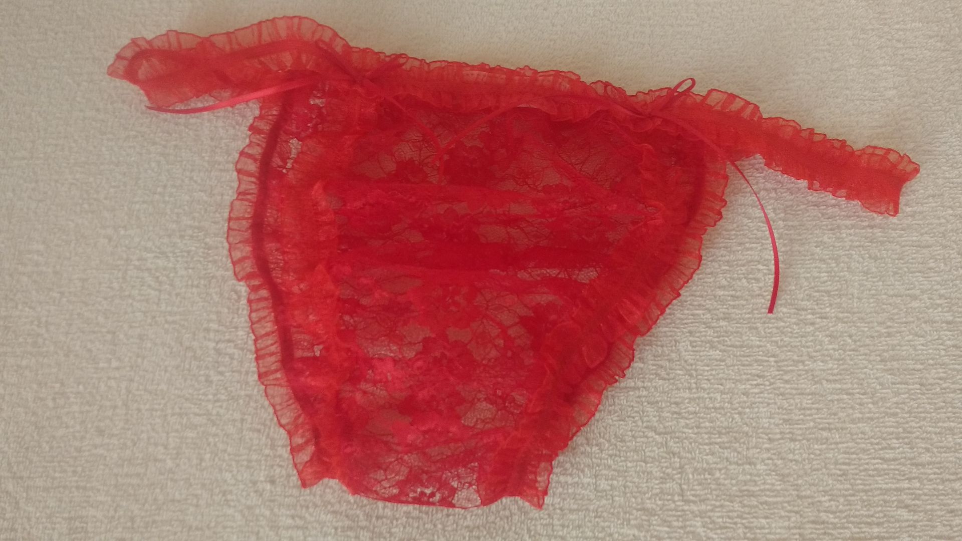 Sissy Red Sheer Frilly Lace Skimpy Rear String Bikini Tanga Panties 4 ...