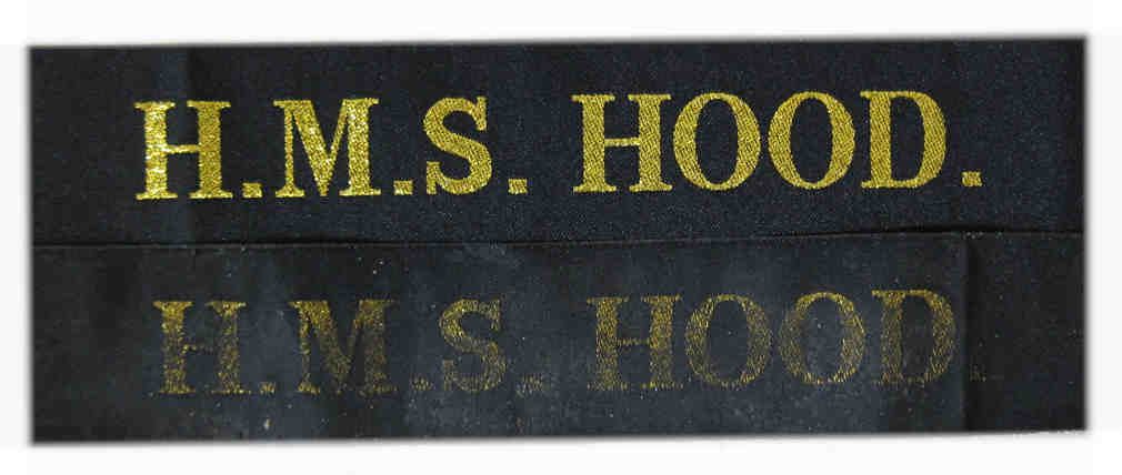 British ww2 Royal Navy Tallies - Hood