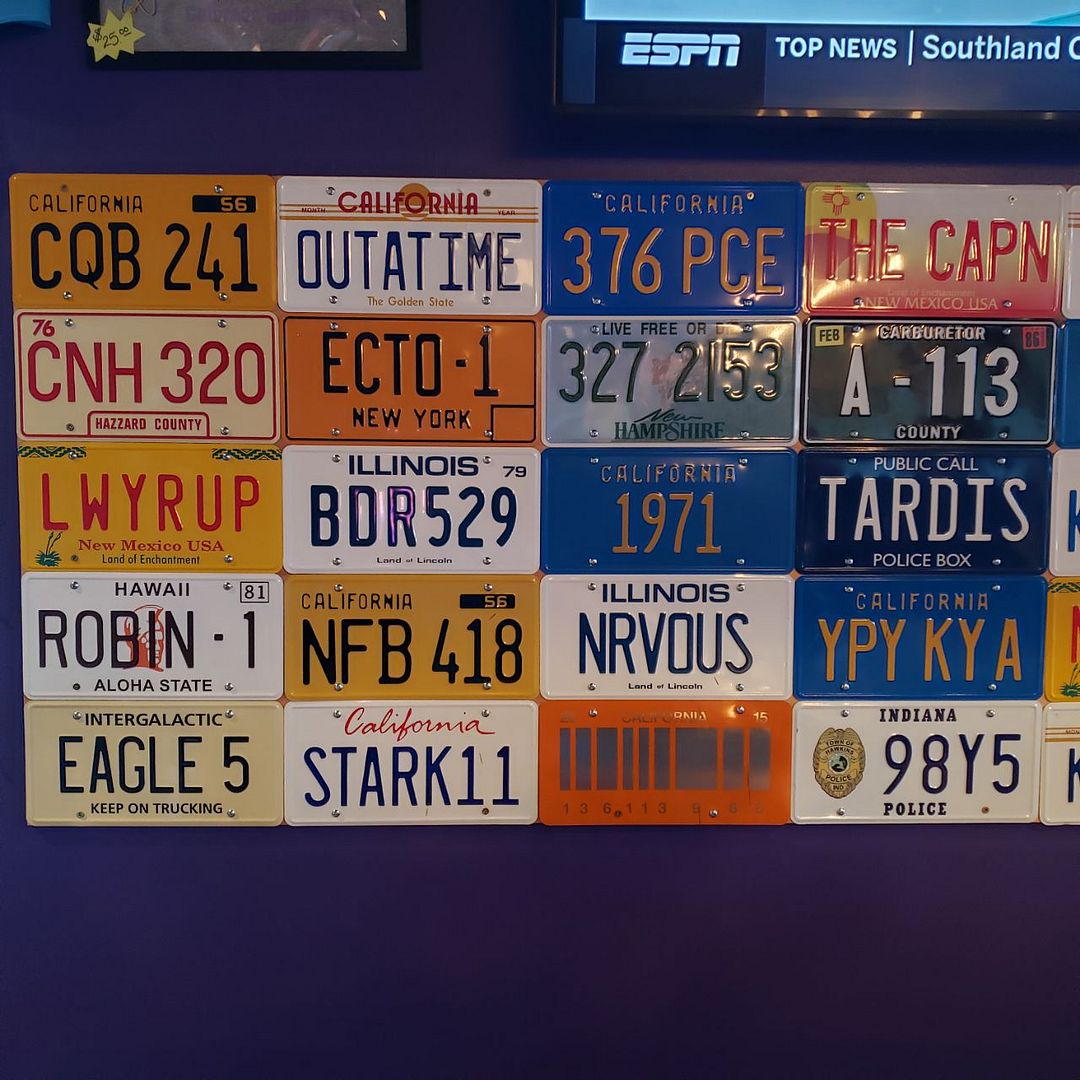License plate replicas at Lebowski's Taphouse