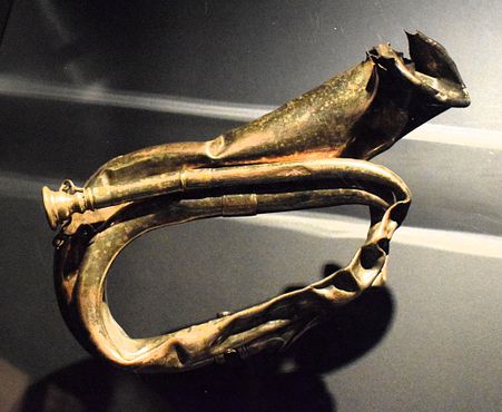 British bugle of the 2nd King's Royal Rifles crushed at the retreat of Mons