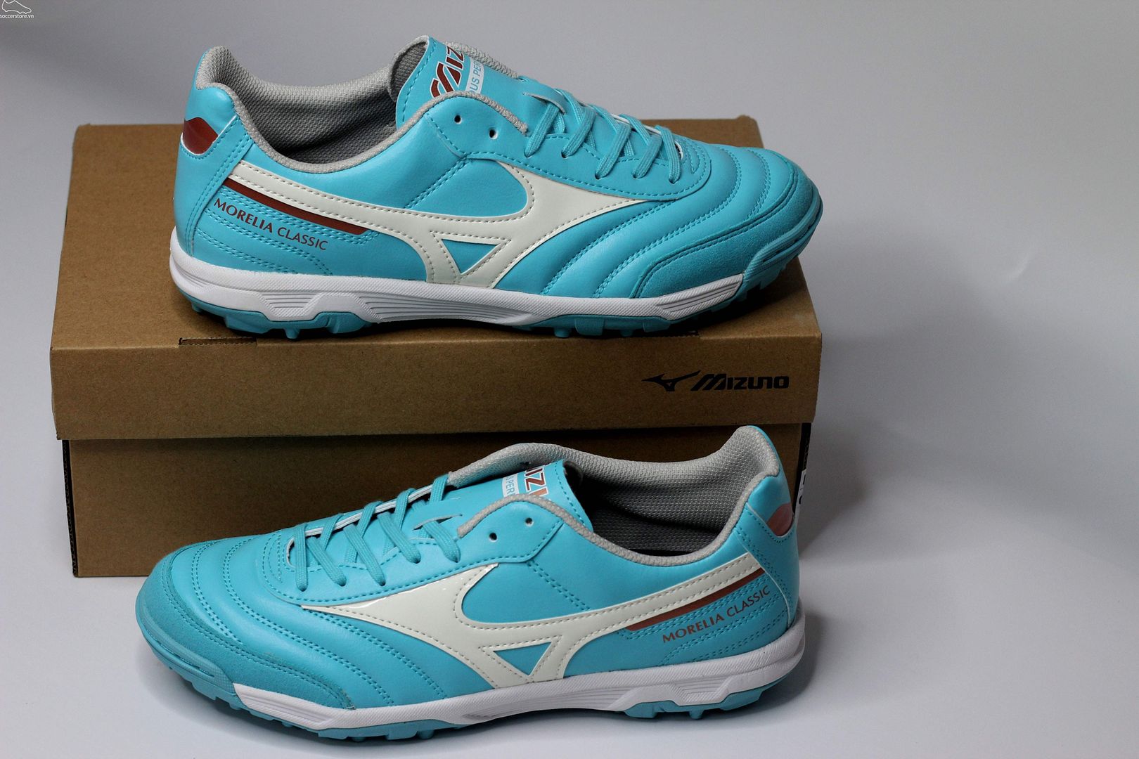 Giày bóng đá Mizuno Morelia Sala Classic TF màu xanh ngọc trắng - Q1GB230225