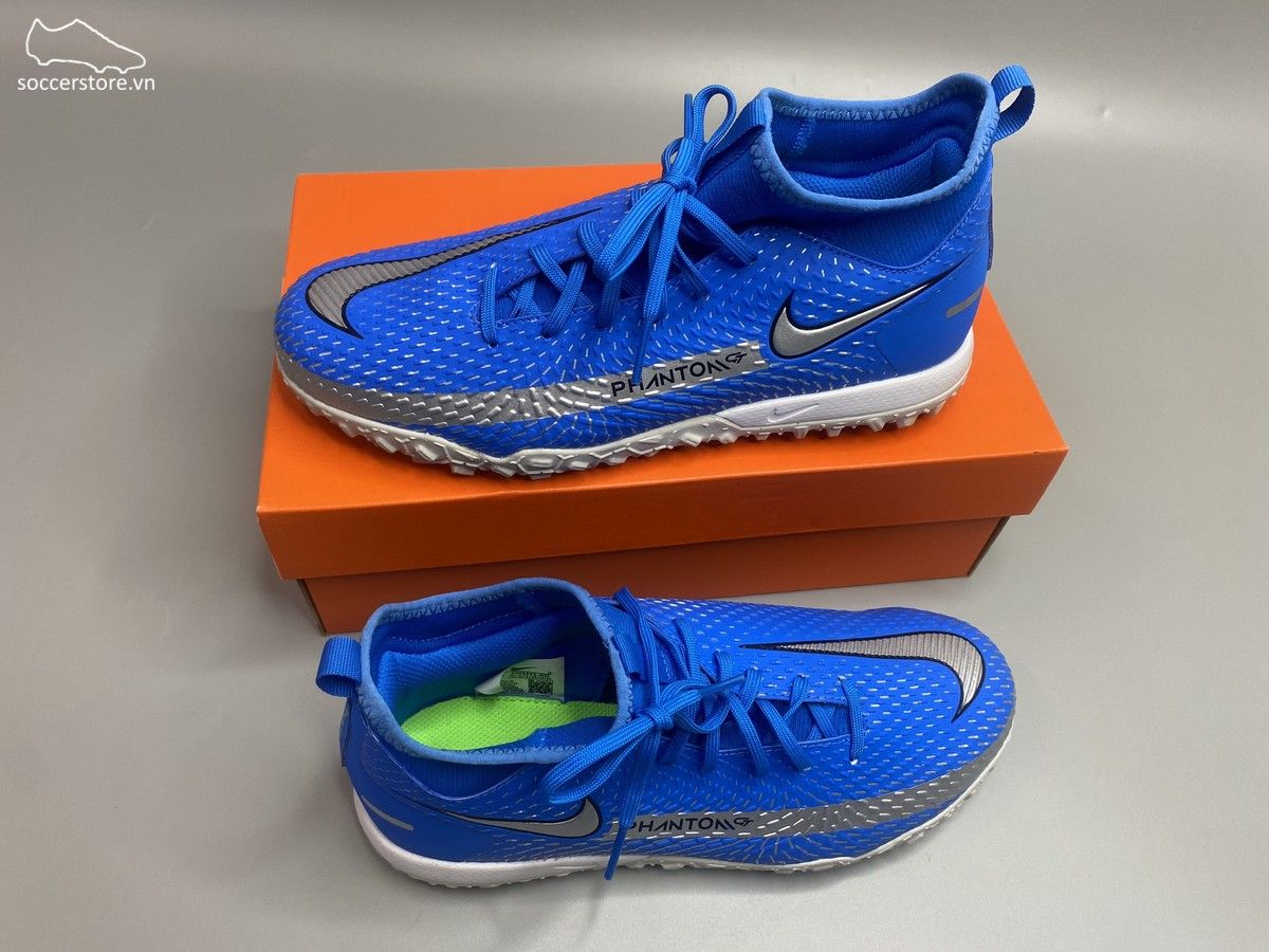Nike Phantom GT Academy DF TF Kids - Blue/ Metallic Silver/ Rage Green - CW6695-400
