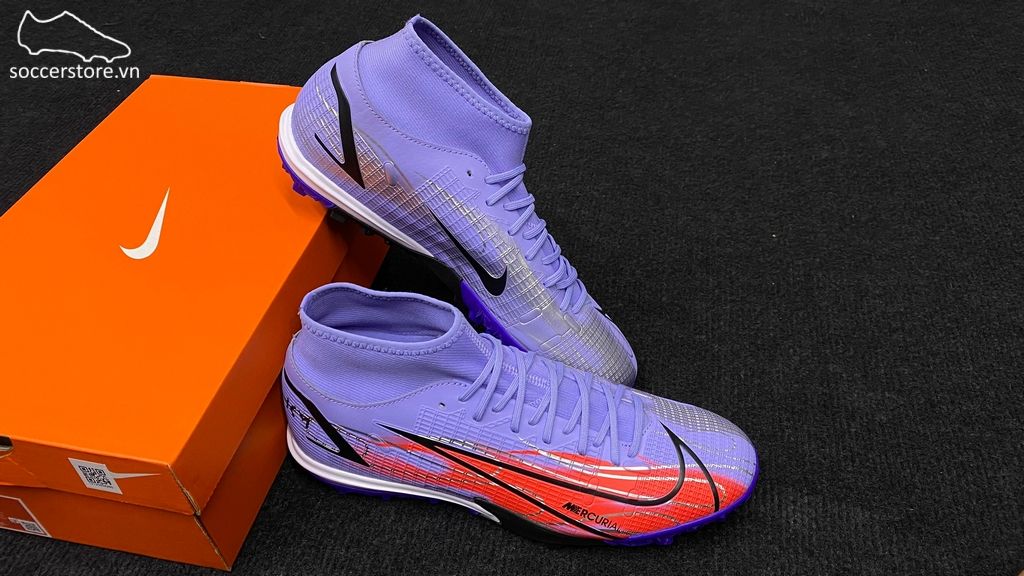 Nike Mercurial Superfly 8 Academy TF Mbappe Flames- Light Thistle/ Metallic Silver DB2868-506