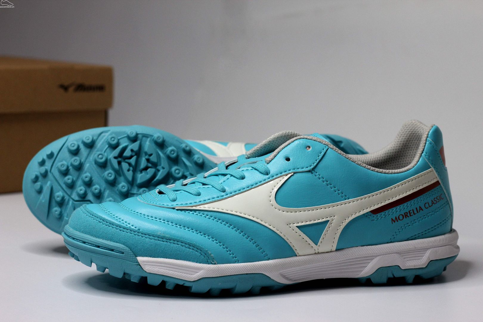Giày bóng đá Mizuno Morelia Sala Classic TF màu xanh ngọc trắng - Q1GB230225