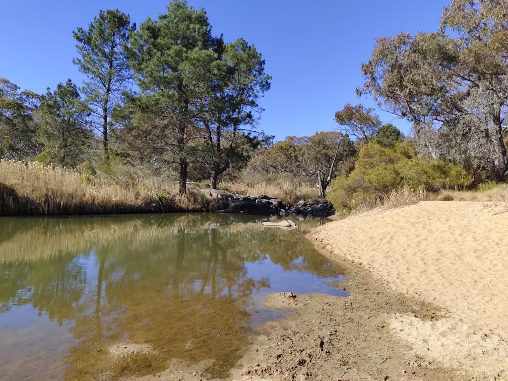 Sandy banks by a slow-flowing river