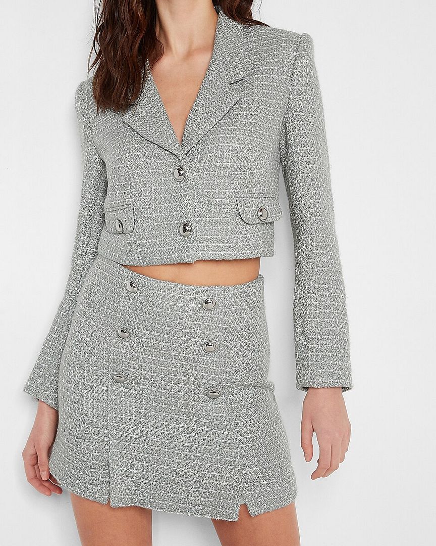 NEW EXPRESS $138 PURITAN GRAY CROPPED TWEED JACKET SZ XL EXTRA