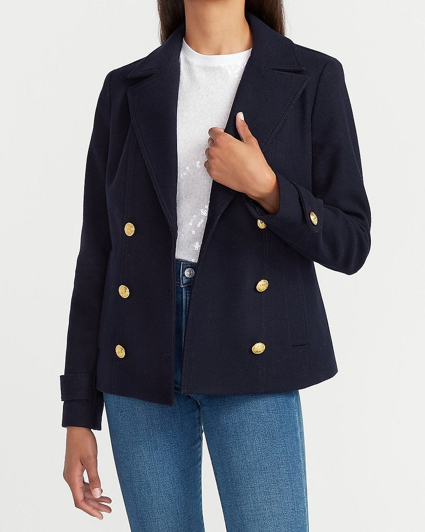 NEW EXPRESS $168 NAVY BLUE DOUBLE BREASTED WOOL BLEND UTILITY