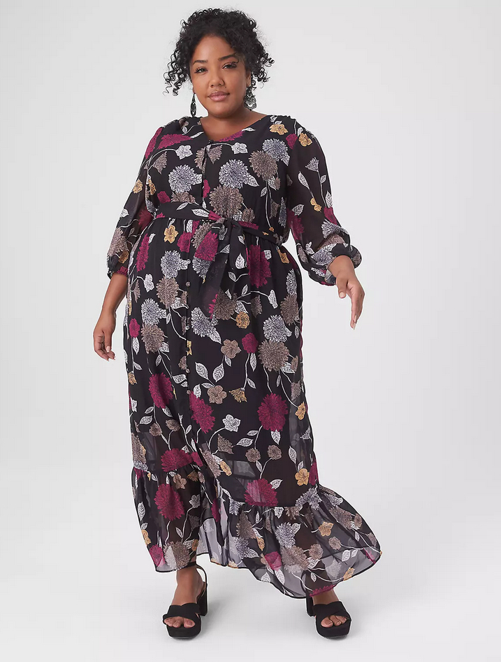 NEW LANE BRYANT 3/4 SLEEVE ROMANTIC BUTTON-DOWN CHIFFON MAXI DRESS SZ 16 |  eBay
