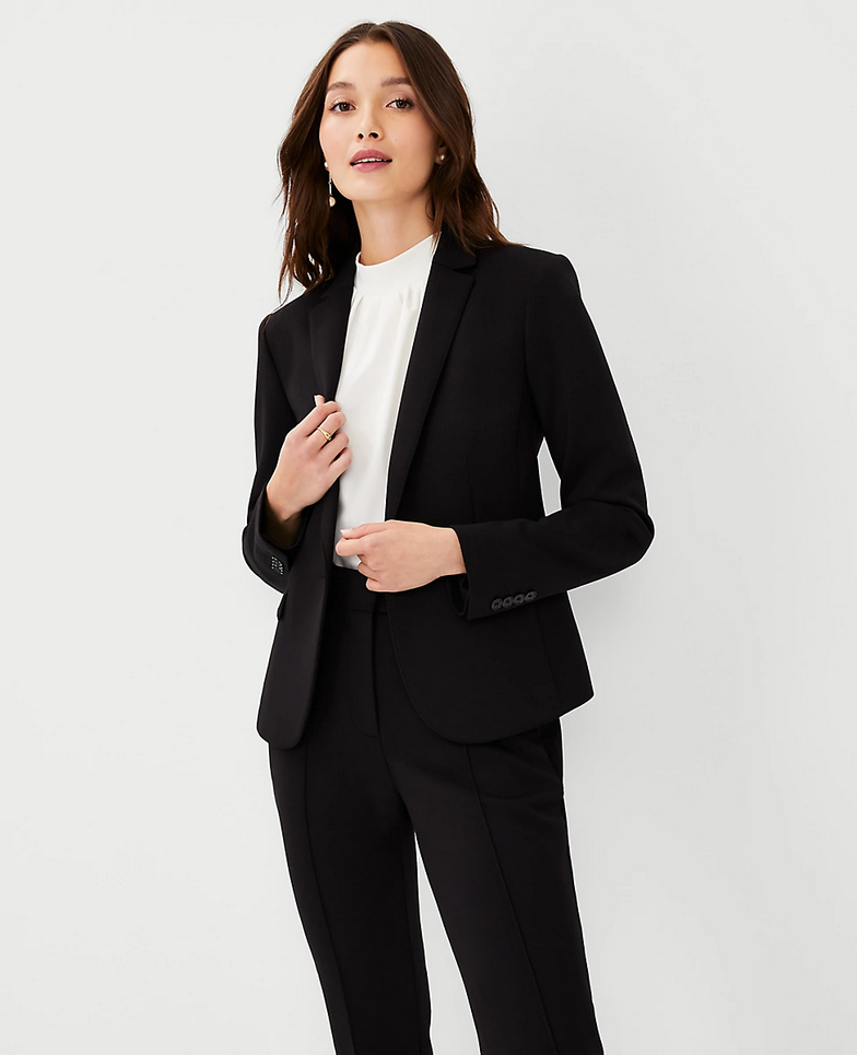NEW ANN TAYLOR $189 BLACK DOUBLE KNIT ONE BUTTON BLAZER SZ 16