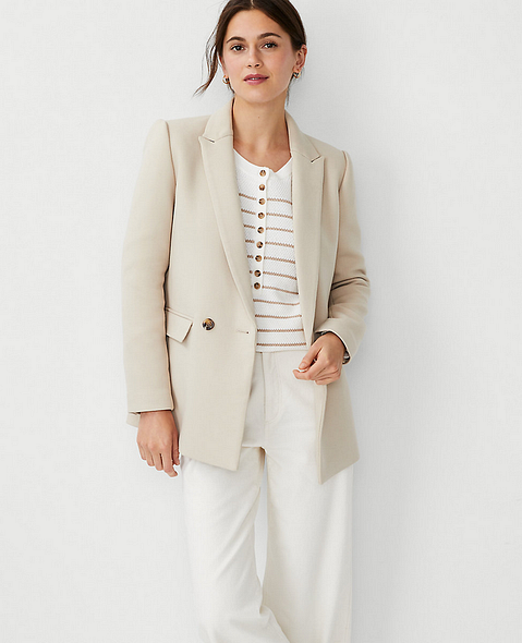 Double Breasted Twill Long Blazer