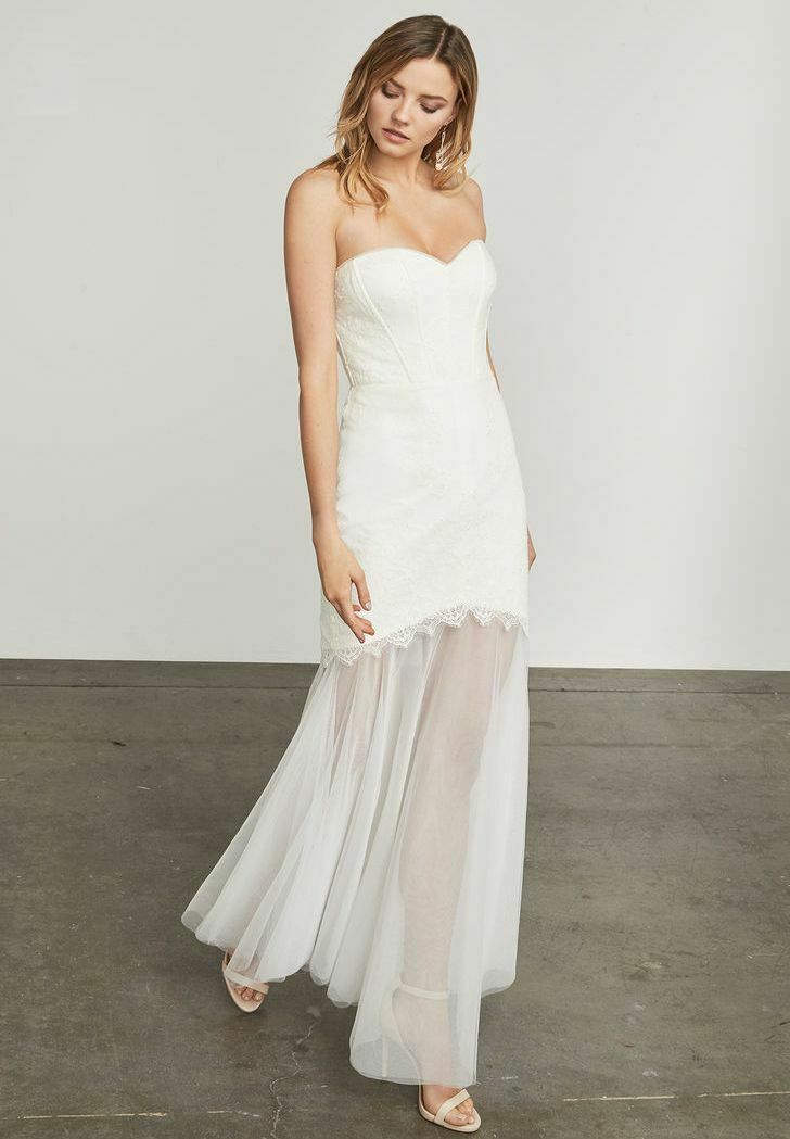 BCBG MAX AZRIA WHITE JULIANA CUTOUT RUFFLE GOWN WQR67H39