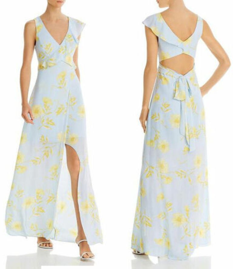 NWT BCBG MAX AZRIA $298 BLUE SMOKE FLORAL FAUX WRAP CUTOUT
