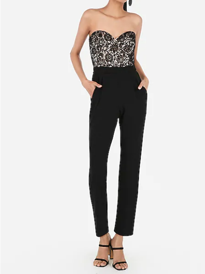 strapless sweetheart neckline jumpsuit express