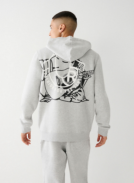 NEW TRUE RELIGION $109 GRAY BUDDHA GRAPHIC HORSESHOE ZIP UP