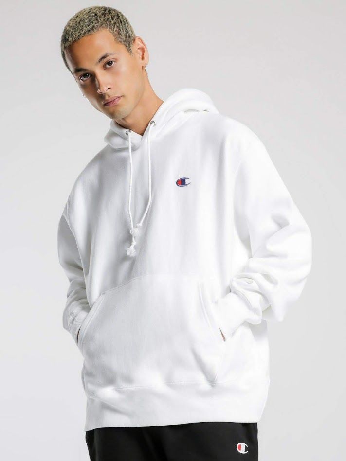 champion x uo white reverse weave hoodie