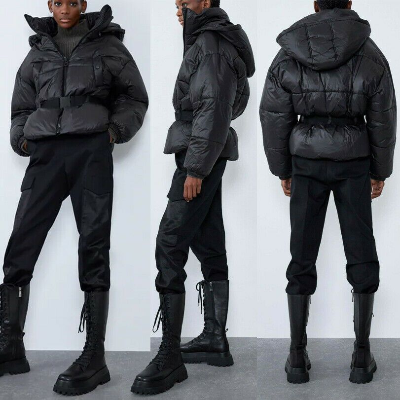 Zara ダウンpuffer jacket NEW ZARA BLACK SORONA ® DUPONT™ BELTED PUFFER JACKET REMOVABLE