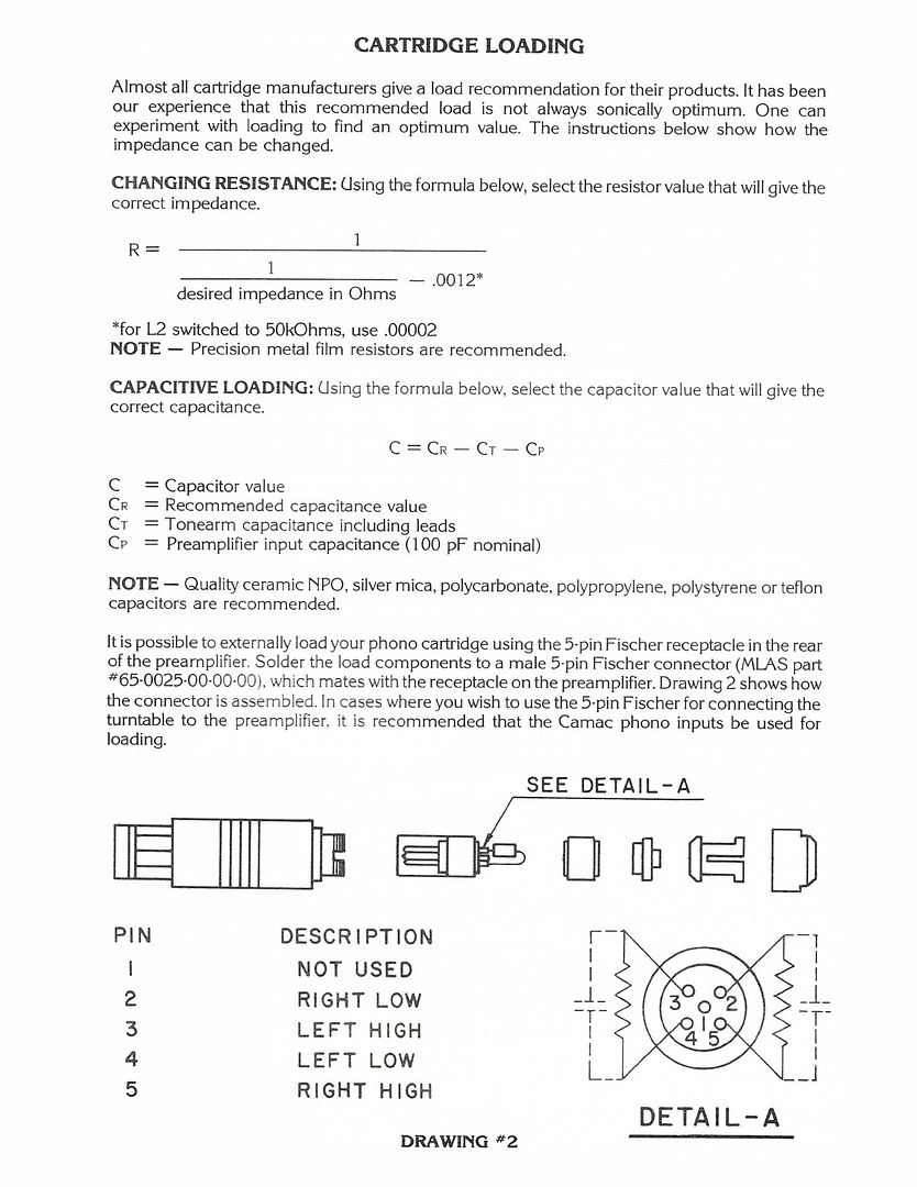 Mark Levinson ML7 & ML7a phono cartridge loading Fischer parts numbers here Steve Hoffman