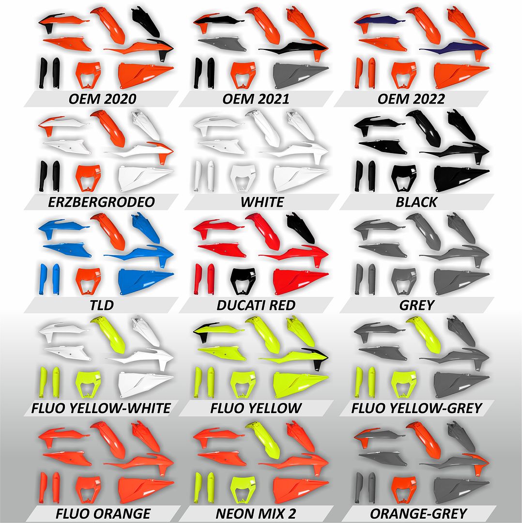 KTM EXC EXC-F XC-W XCF-W 125 150 250 300 350 450 500 2020 2021 2022 2023 Plastics fairings orange black grey gray OEM white kit set