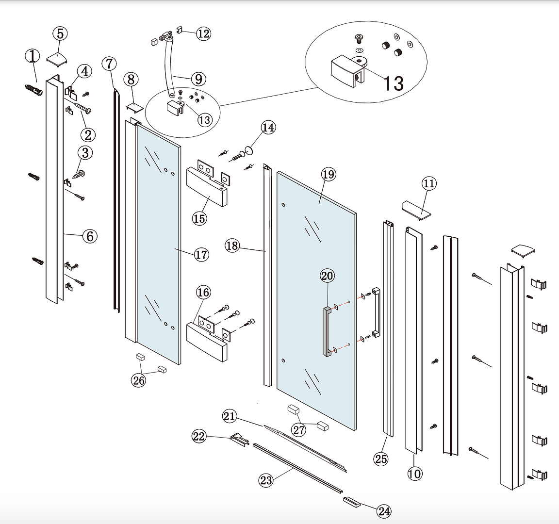 Merlyn Black Series Hinge Shower Door Spare Parts