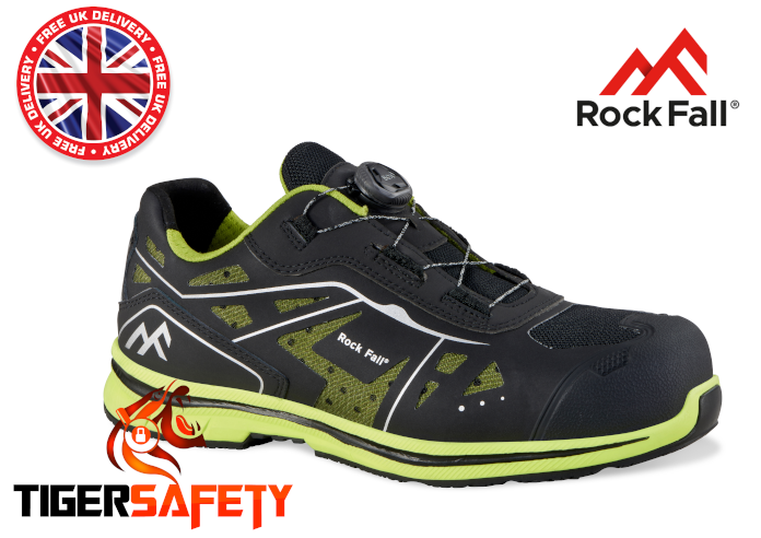 Rock Fall RF110 Airtech Black Lightweight Boa Lace Safety Trainers PPE