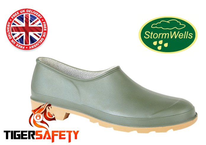 Stormwells W271E Green Rubber Garden Clogs Wellie Shoes Ankle Wellingtons