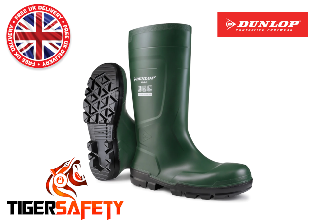 Dunlop Work-It Green Steel Toe Cap Safety Wellington Boots Wellies PPE