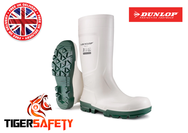 Dunlop Work-It White Steel Toe Cap Safety Wellington Boots Wellies PPE