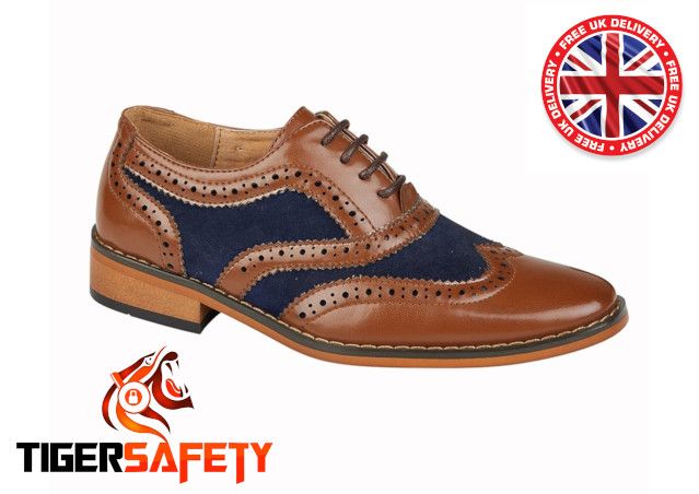 Goor B968bc Boys Tan and Navy Blue Leather Oxford Brogue Formal Shoes