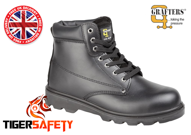 Grafters M569A S1P SRC Black Leather Steel Toe Cap Safety Boots PPE