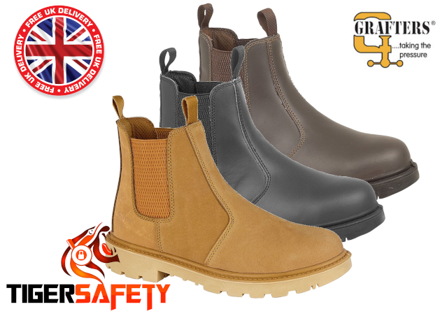 Grafters M808 Grinder Leather Puntale in acciaio Safety Chelsea Dealer Boots DPI